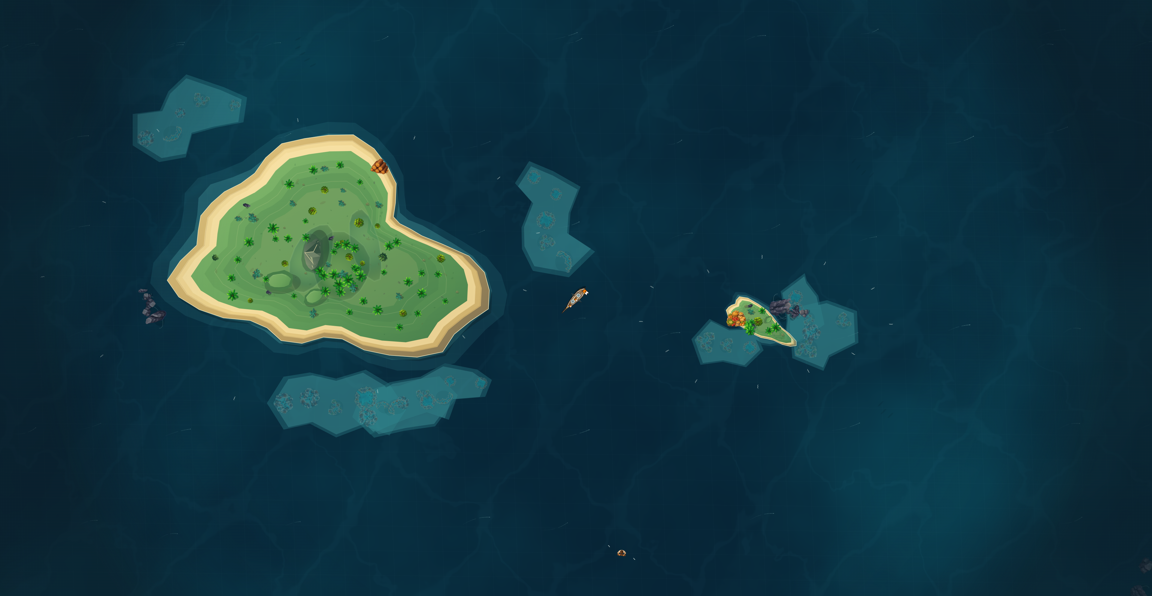A captain sailing between generated islands and shallow reefs